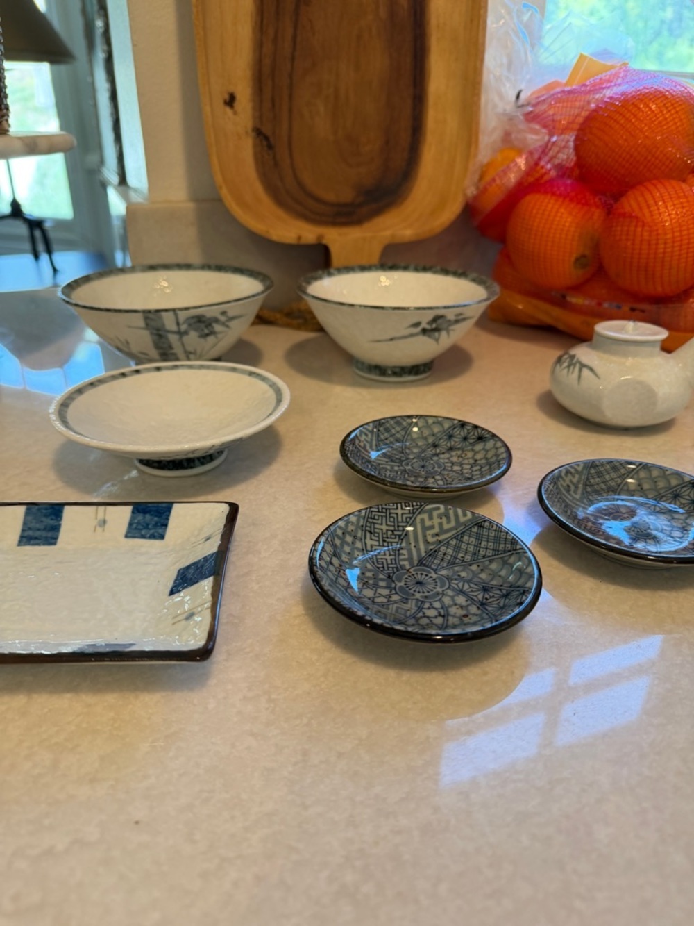 8 pieces Blue and White Asian Ceramic Dish Set - Assorted Small Bowls & Plates